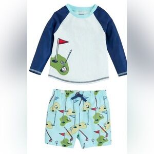 Mud Pie Golf Rash Guard and Swim Trunk 2pc NEW Swimsuit Set Small 12-18 Months